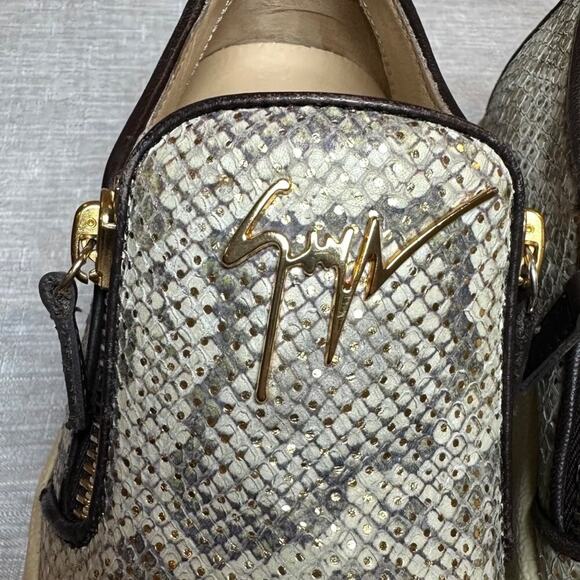 Giuseppe Zanotti Women 37.5 Python Print Low-Top Slip on Sneakers Gold Zippers - Picture 8 of 14